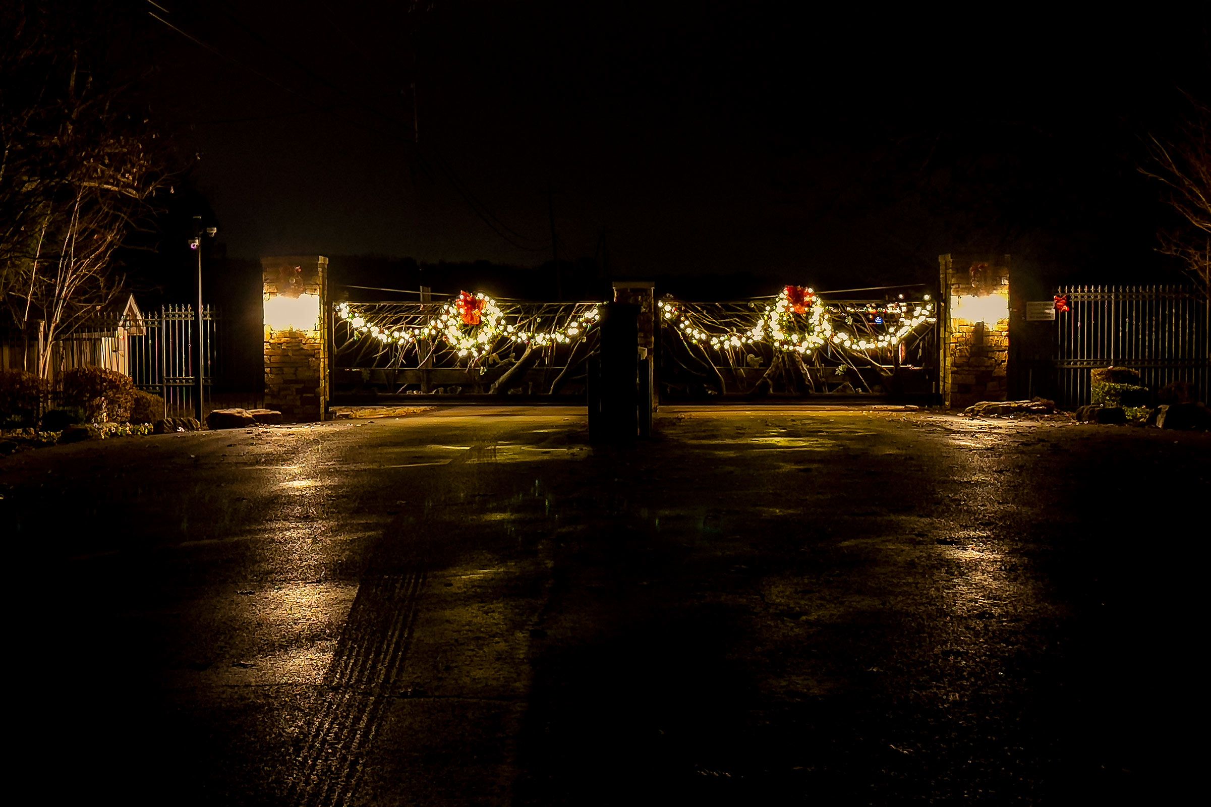 Gates with Christmas lights